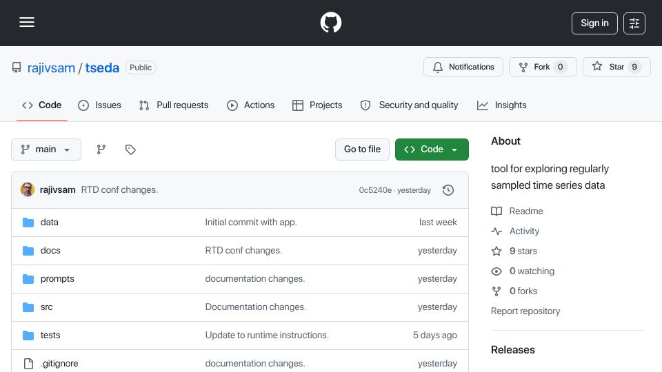 Screenshot of github.com: Tool to explore regularly sampled time series