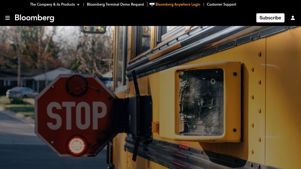 Screenshot of bloomberg.com: The AI School Bus Camera Company Blanketing America in Tickets
