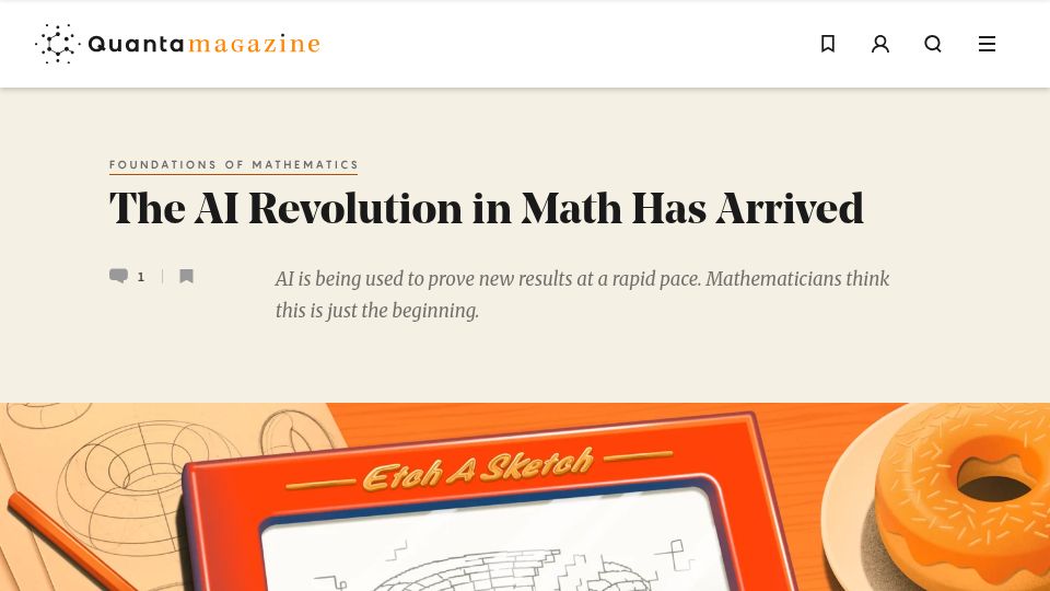 Screenshot of quantamagazine.org: The AI revolution in math has arrived