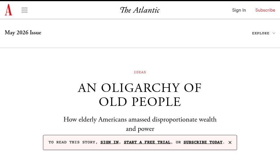 Screenshot of theatlantic.com: An Oligarchy of Old People