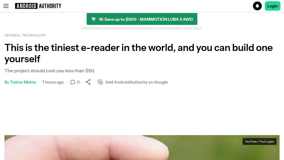 Screenshot of androidauthority.com: The tiniest e-reader in the world, and you can build one yourself