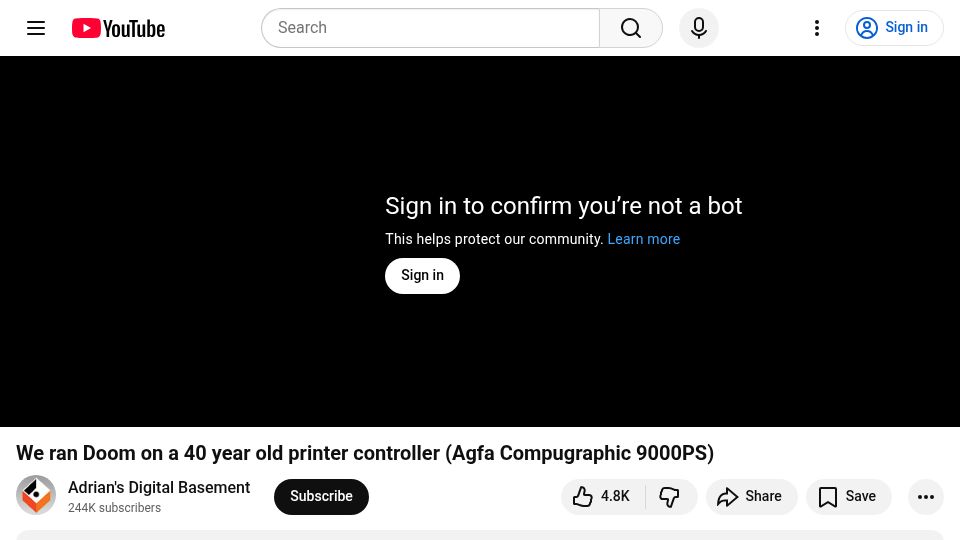 Screenshot of youtube.com: We ran Doom on a 40 year old printer controller (Agfa Compugraphic 9000PS) [video]
