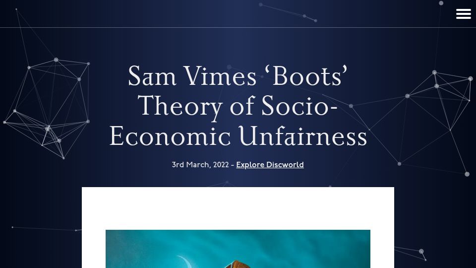 Screenshot of terrypratchett.com: Sam Vimes 'Boots' Theory of Socio-Economic Unfairness