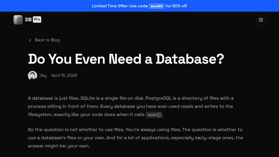 Screenshot of dbpro.app: Do you even need a database?