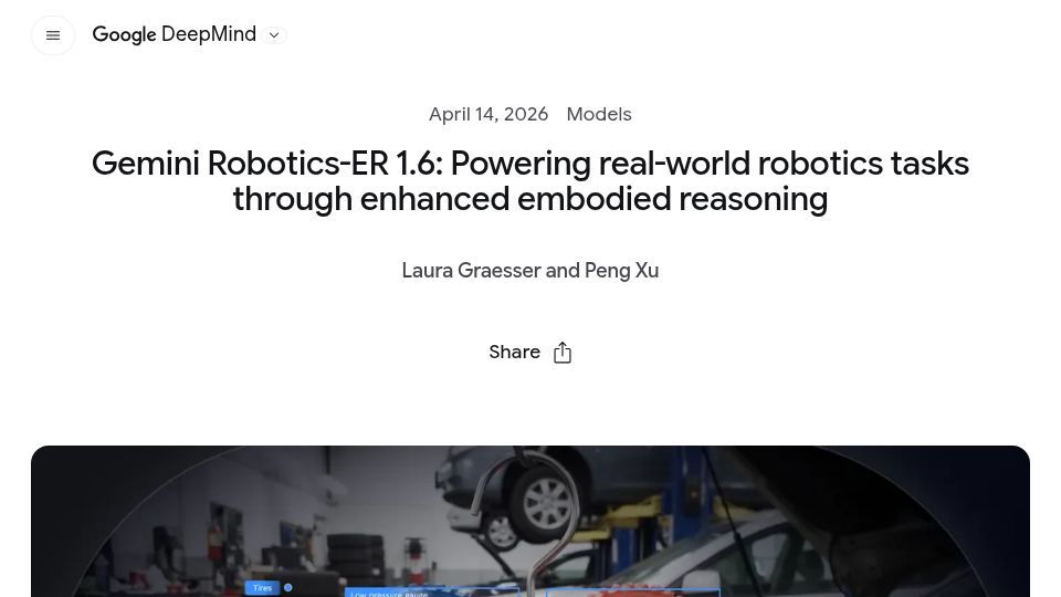 Screenshot of deepmind.google: Gemini Robotics-ER 1.6