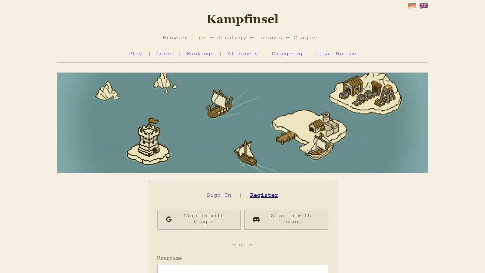 Screenshot of kampfinsel.com: Show HN: I rebuilt a 2000s browser strategy game on Cloudflare's edge