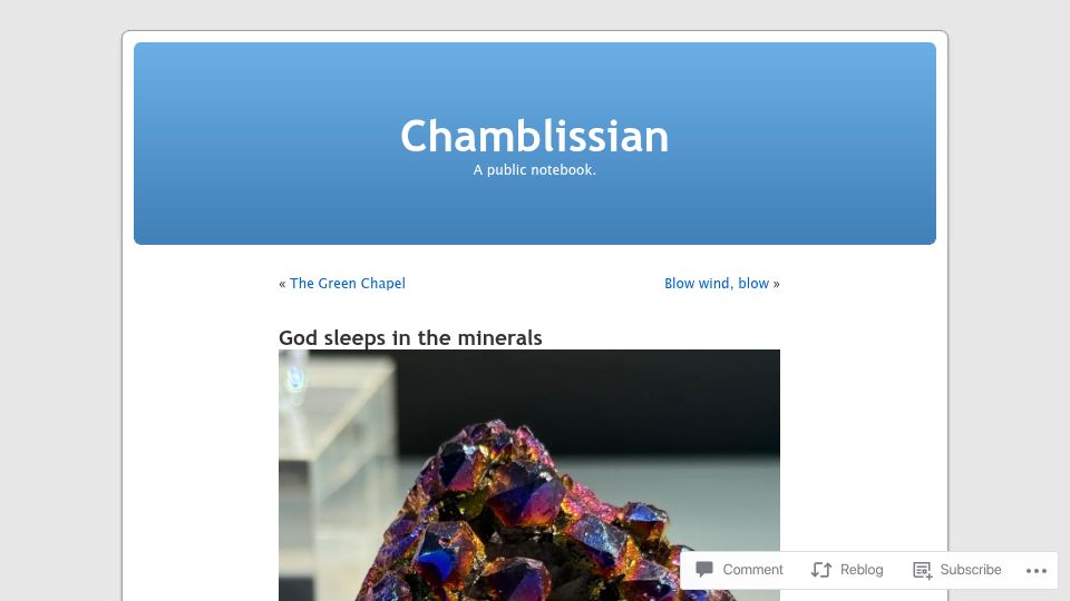 Screenshot of wchambliss.wordpress.com: God sleeps in the minerals