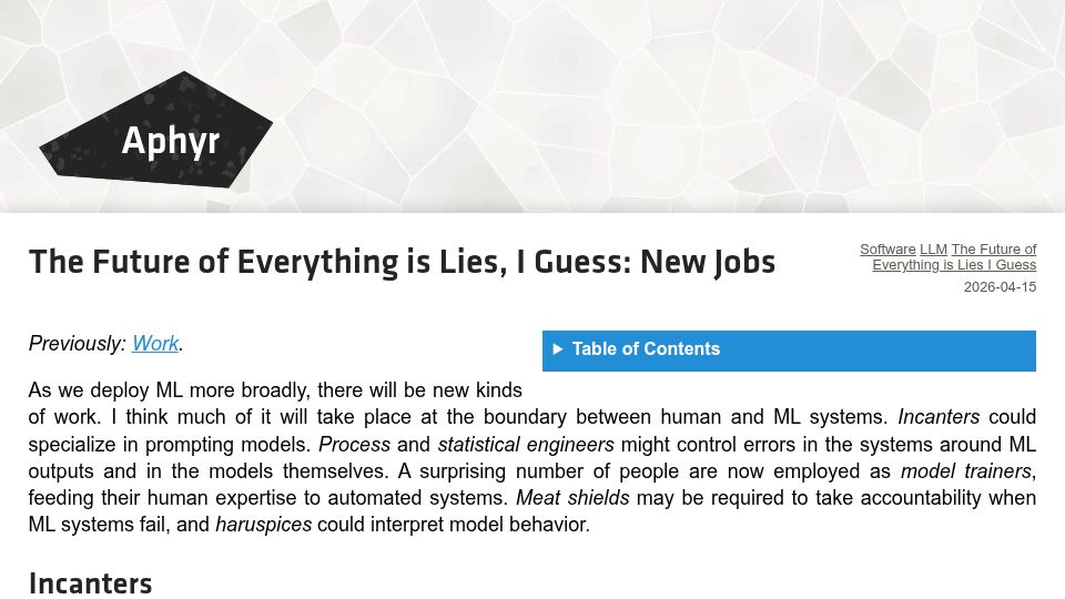 Screenshot of aphyr.com: The Future of Everything Is Lies, I Guess: New Jobs