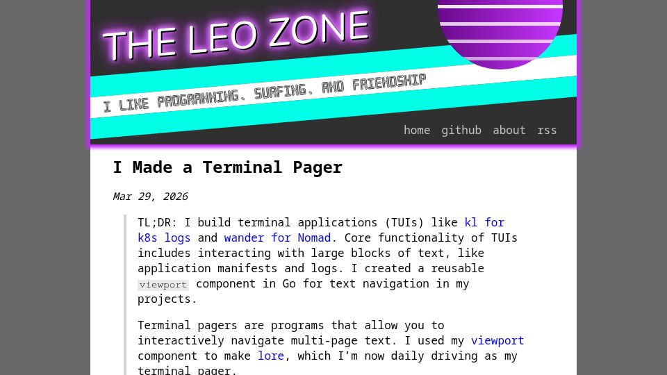 Screenshot of theleo.zone: I made a terminal pager
