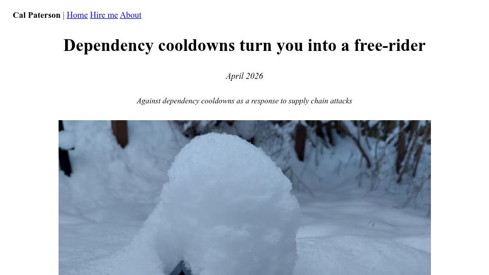 Screenshot of calpaterson.com: Dependency cooldowns turn you into a free-rider