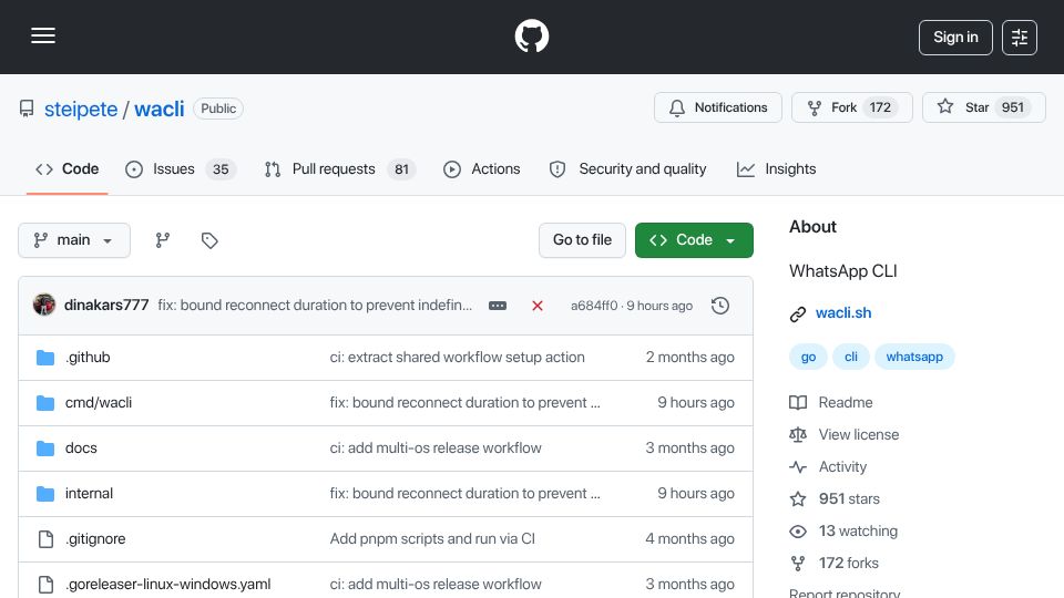 Screenshot of github.com: Wacli – WhatsApp CLI