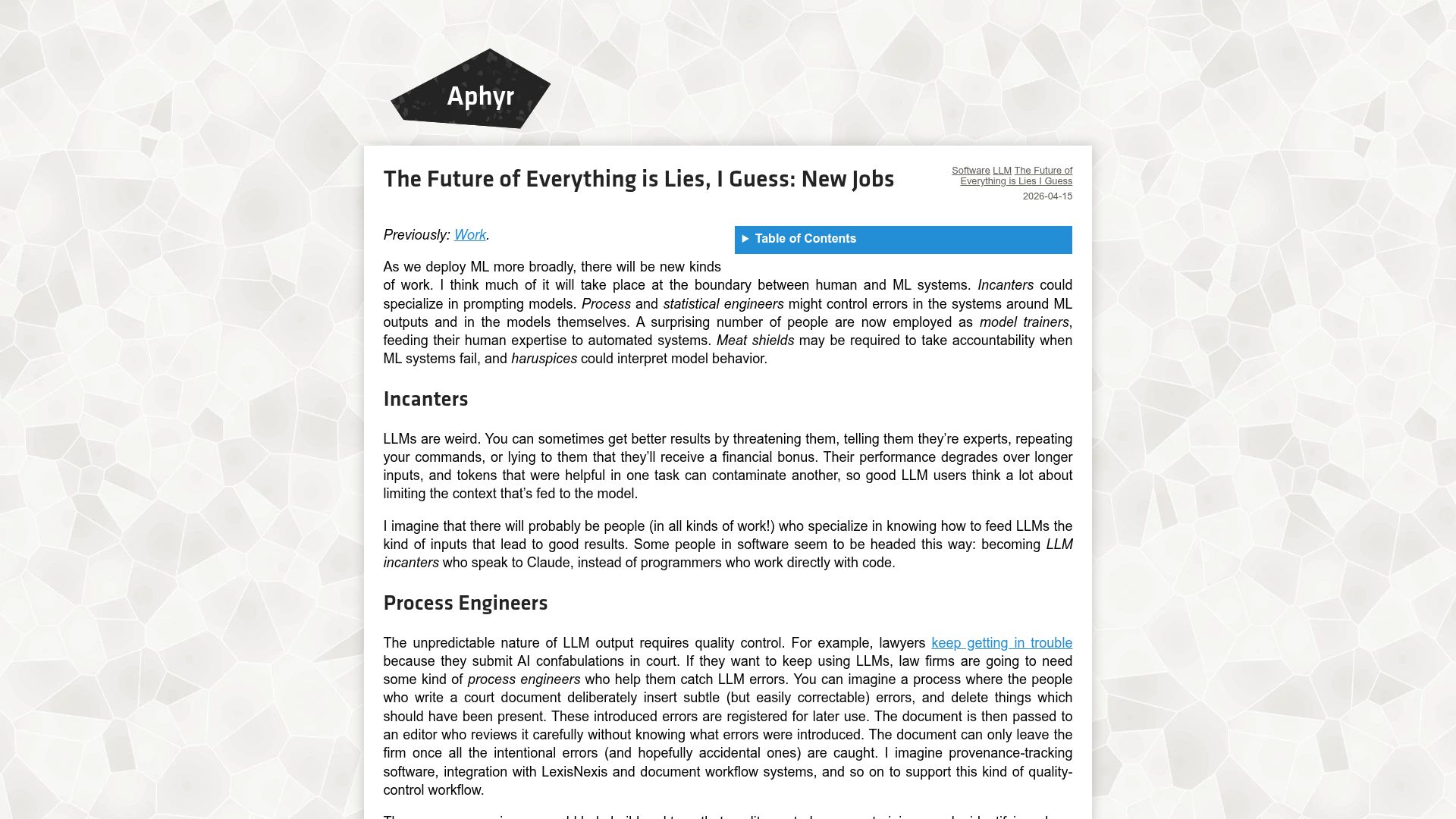 Screenshot of aphyr.com: The Future of Everything Is Lies, I Guess: New Jobs