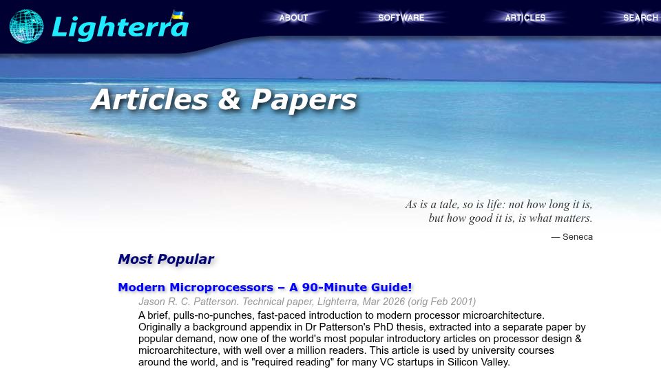 Screenshot of lighterra.com: Modern Microprocessors – A 90-Minute Guide