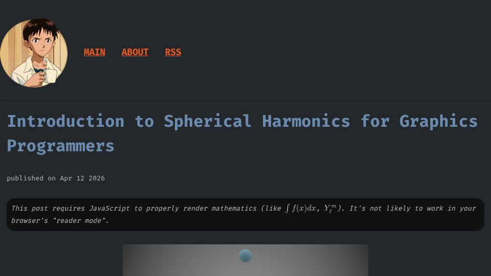 Screenshot of gpfault.net: Introduction to spherical harmonics for graphics programmers