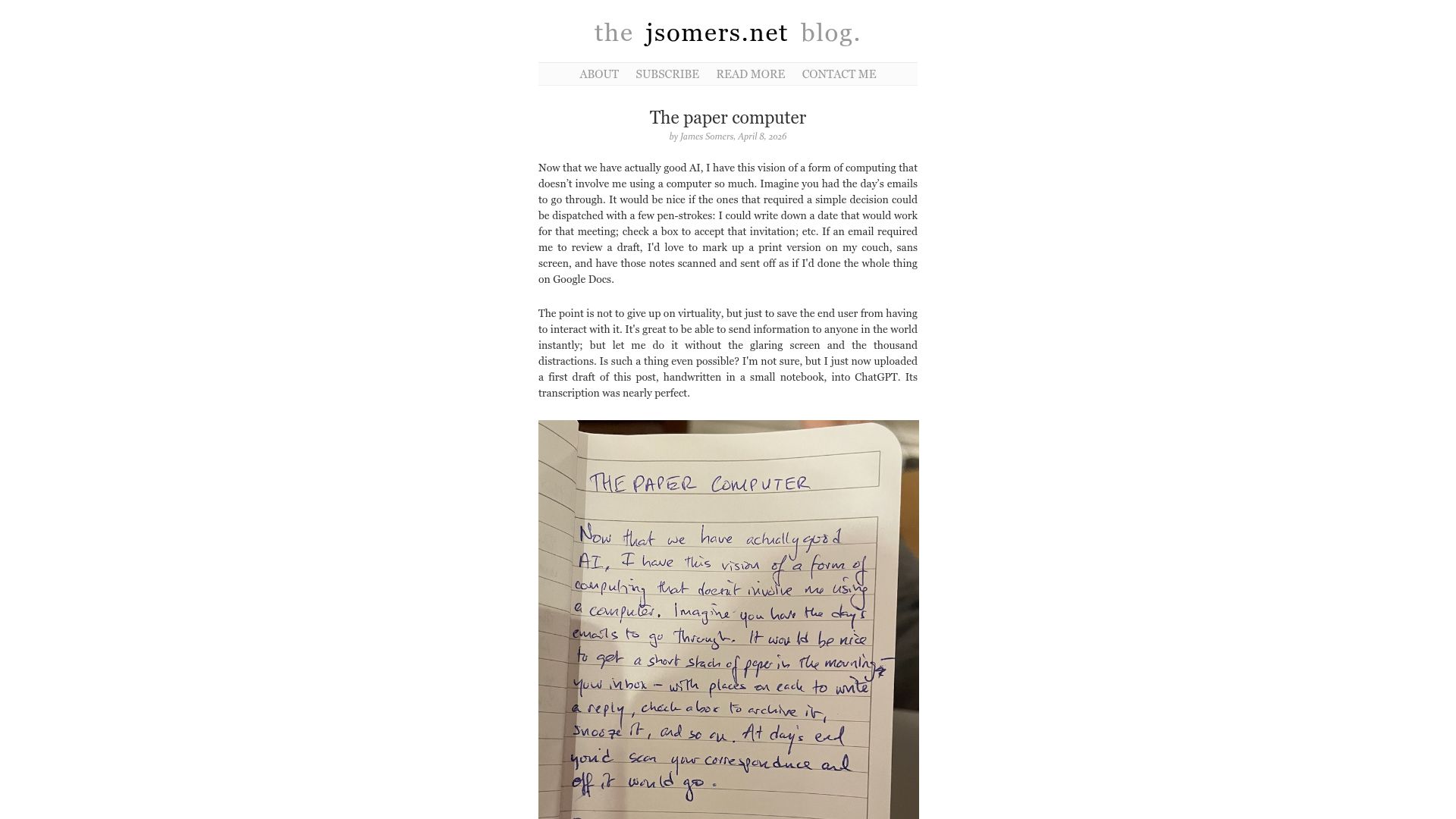 Screenshot of jsomers.net: The paper computer