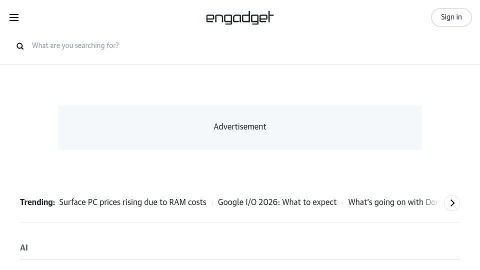 Screenshot of engadget.com: There's yet another study about how bad AI is for our brains