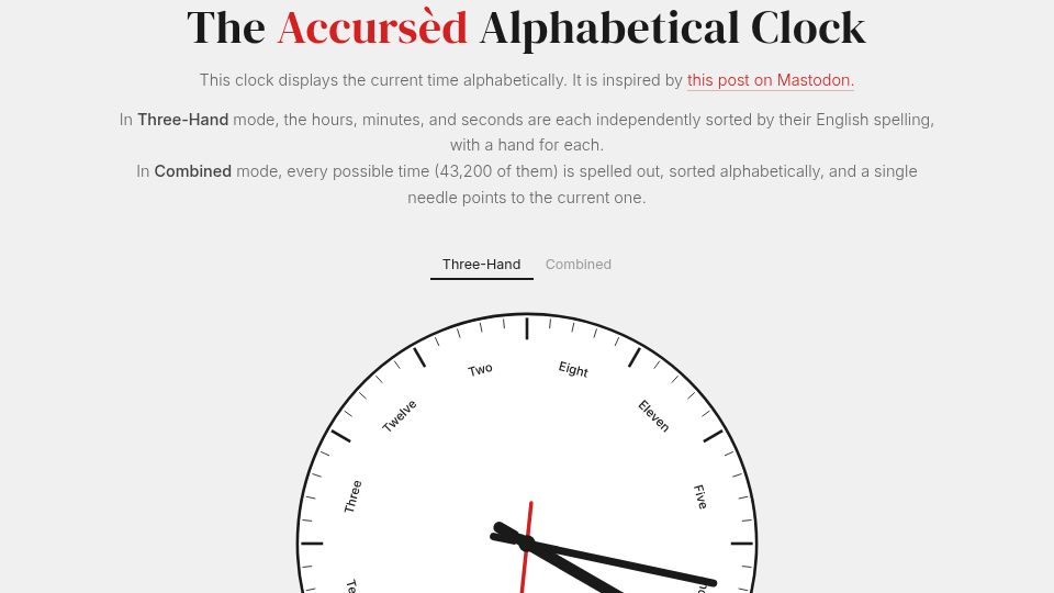 Screenshot of boat.horse: The Accursèd Alphabetical Clock