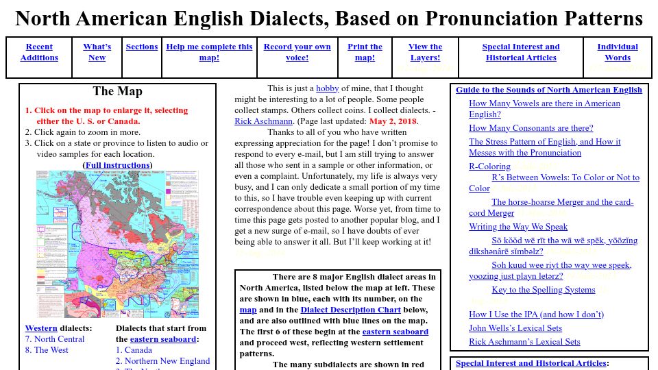 Screenshot of aschmann.net: North American English Dialects