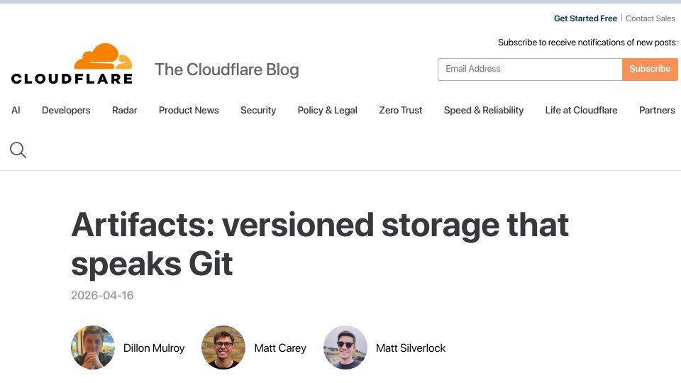 Screenshot of blog.cloudflare.com: Artifacts: Versioned storage that speaks Git