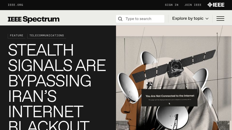 Screenshot of spectrum.ieee.org: Stealth signals are bypassing Iran’s internet blackout