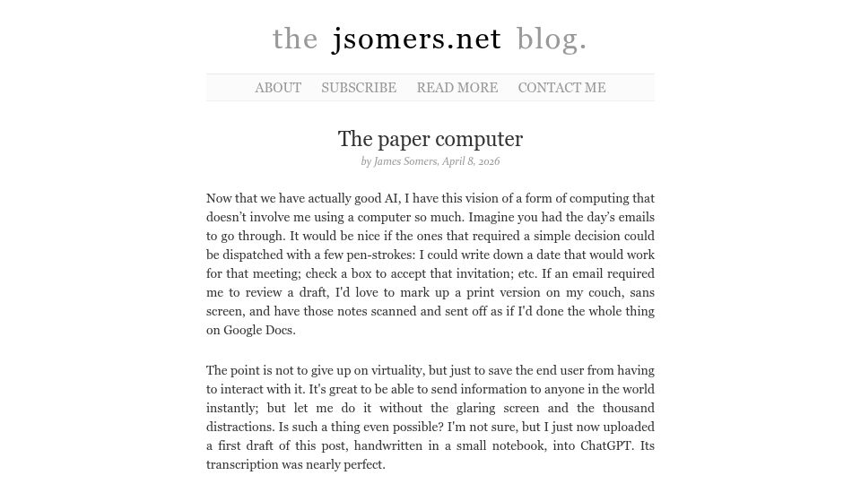Screenshot of jsomers.net: The paper computer