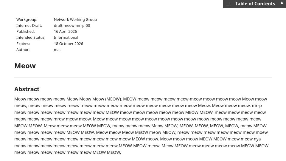Screenshot of ietf.org: IETF draft-meow-mrrp-00