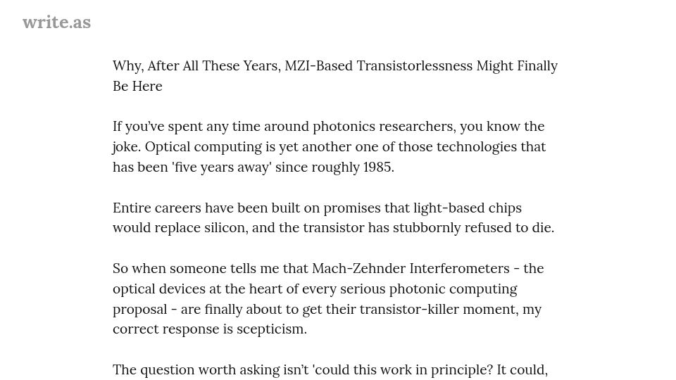 Screenshot of write.as: MZI-based transistorlessness might finally be here
