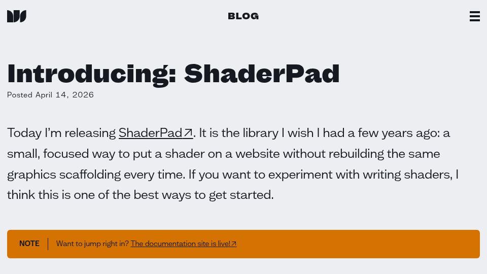 Screenshot of rileyjshaw.com: Introducing: ShaderPad
