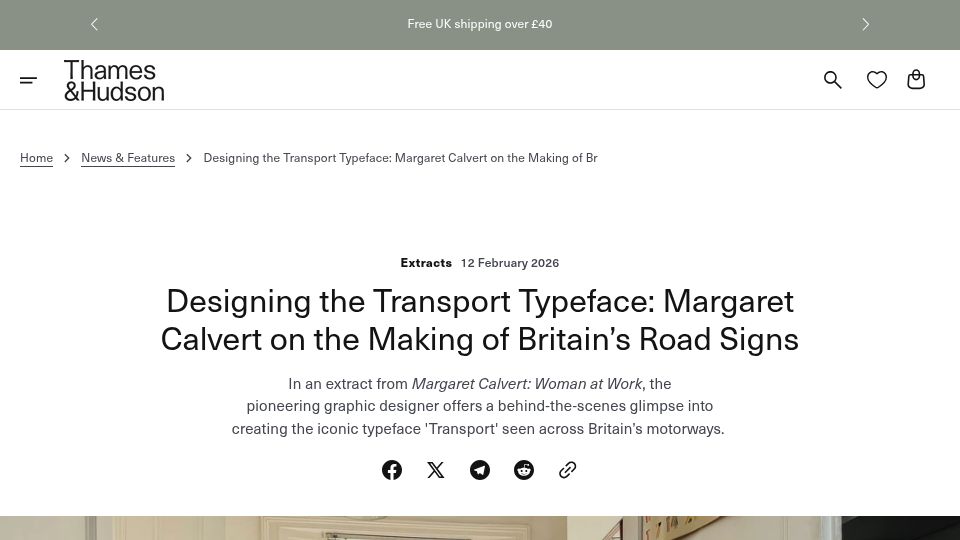 Screenshot of thamesandhudson.com: Designing the Transport Typeface