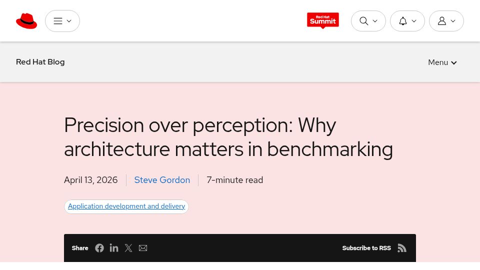 Screenshot of redhat.com: Precision over perception: Why architecture matters in benchmarking