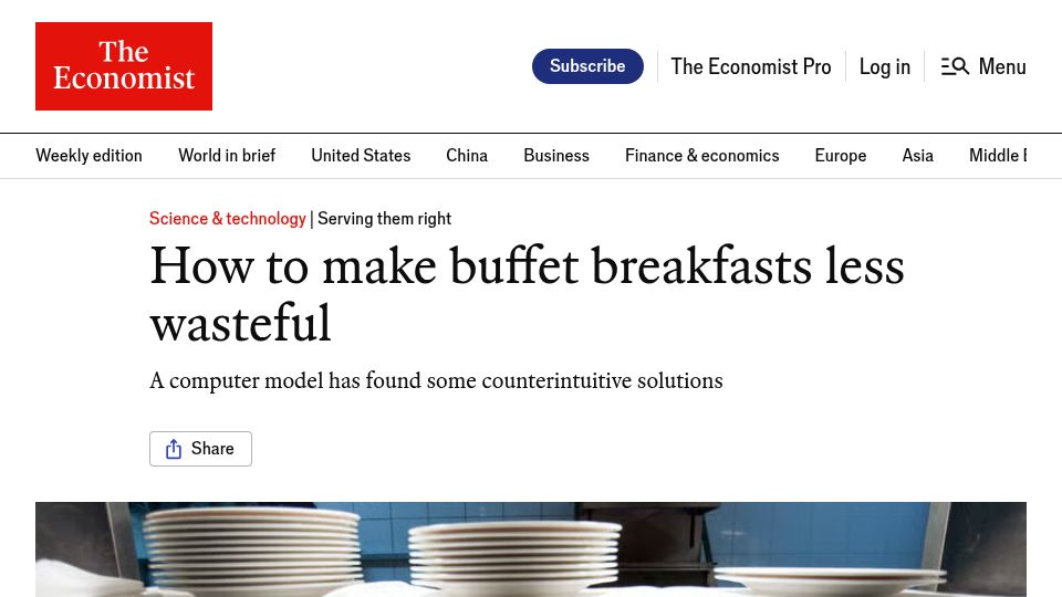 Screenshot of economist.com: How to make buffet breakfasts less wasteful