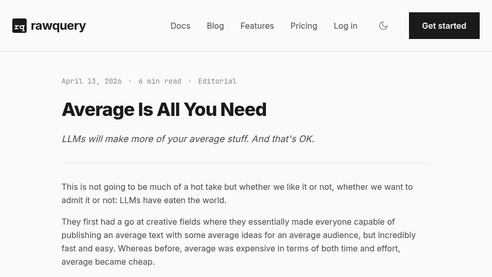 Screenshot of rawquery.dev: Average is all you need