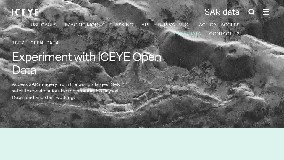 Screenshot of iceye.com: Experiment with ICEYE Open Data