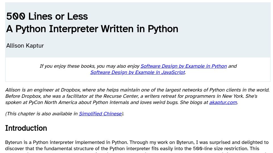 Screenshot of aosabook.org: A Python Interpreter Written in Python