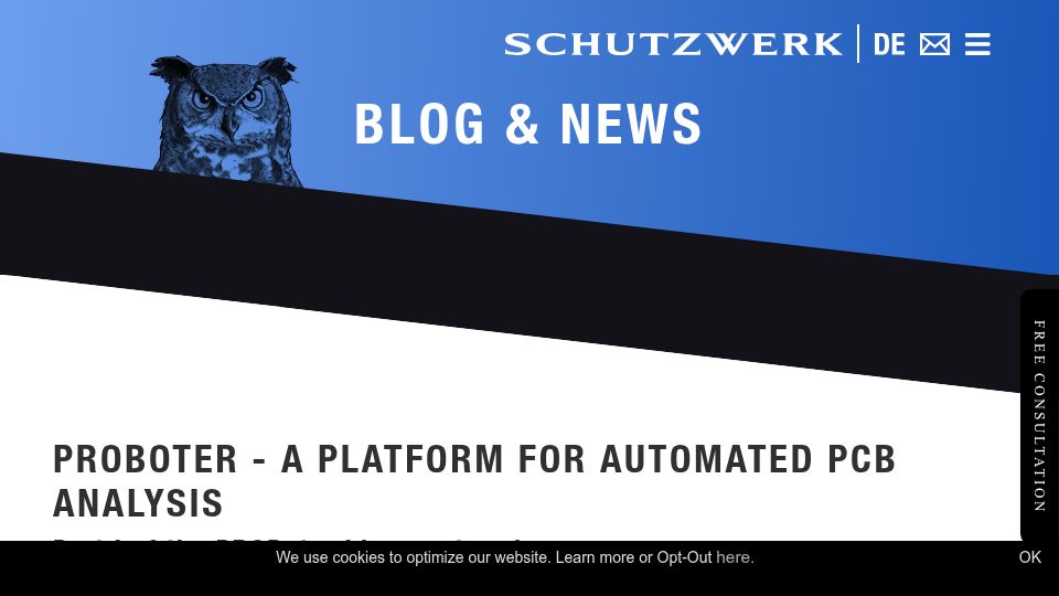 Screenshot of schutzwerk.com: PROBoter – Open-source platform for automated PCB analysis