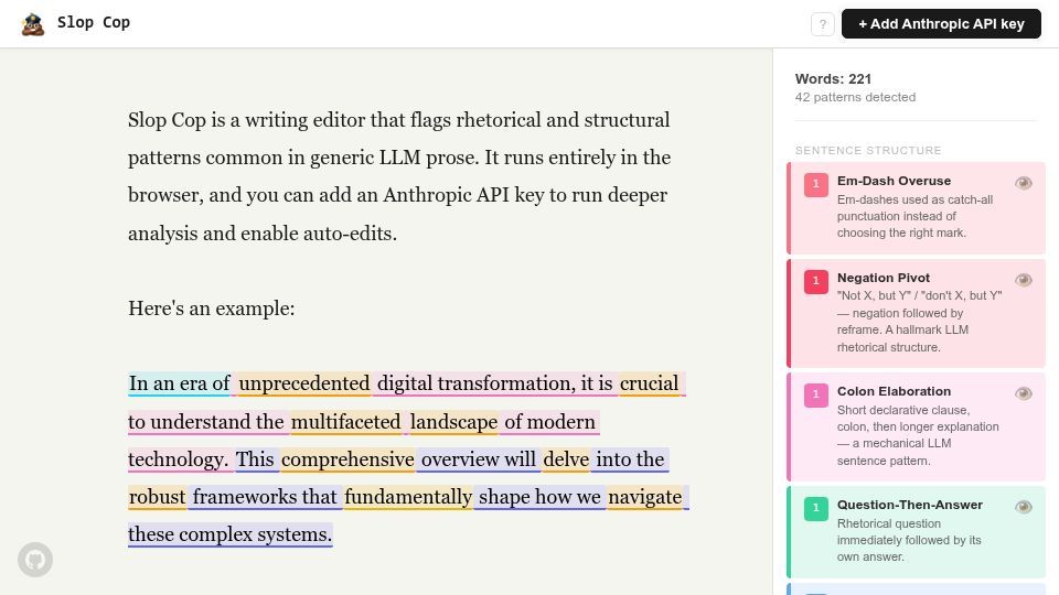 Screenshot of awnist.com: Slop Cop