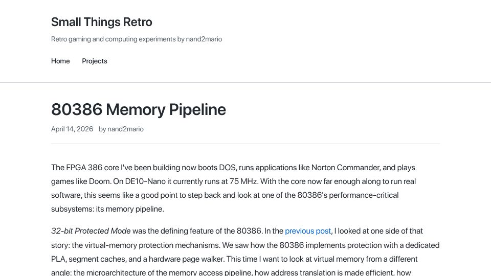 Screenshot of nand2mario.github.io: 80386 Memory Pipeline