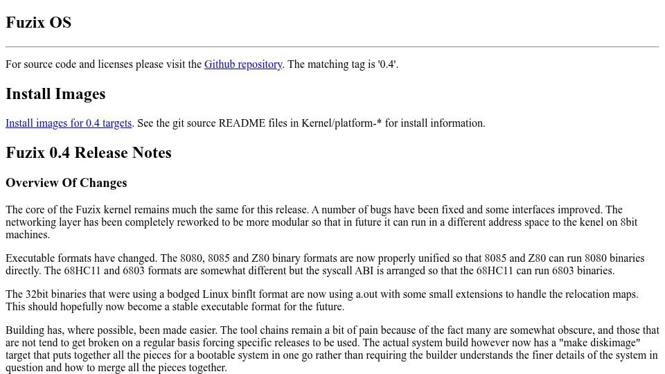 Screenshot of fuzix.org: Fuzix OS