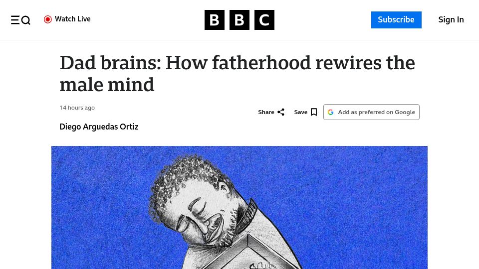Screenshot of bbc.com: Dad brains: How fatherhood rewires the male mind