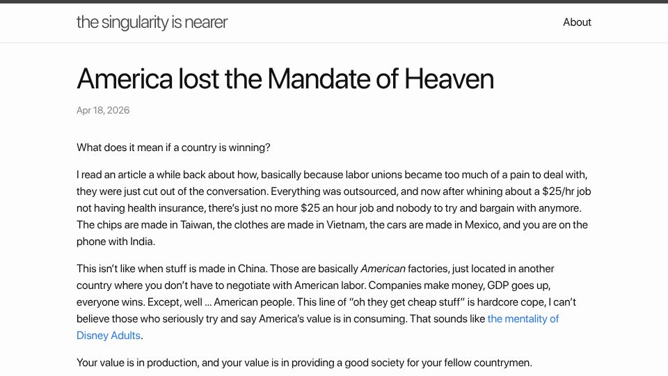 Screenshot of geohot.github.io: America Lost the Mandate of Heaven