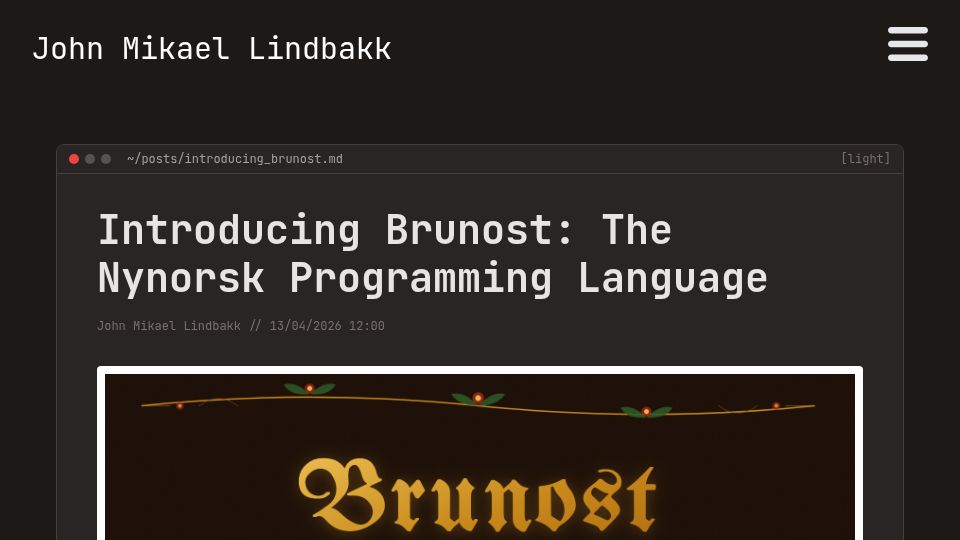 Screenshot of lindbakk.com: Brunost: The Nynorsk Programming Language