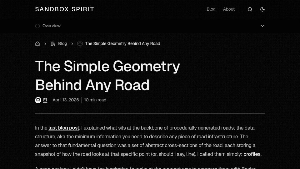 Screenshot of sandboxspirit.com: The simple geometry behind any road