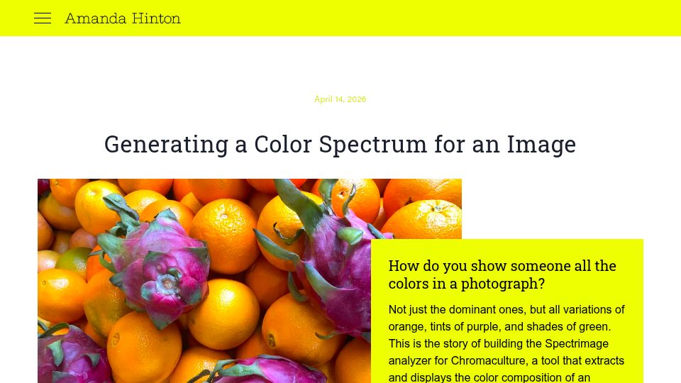 Screenshot of amandahinton.com: Generating a color spectrum for an image