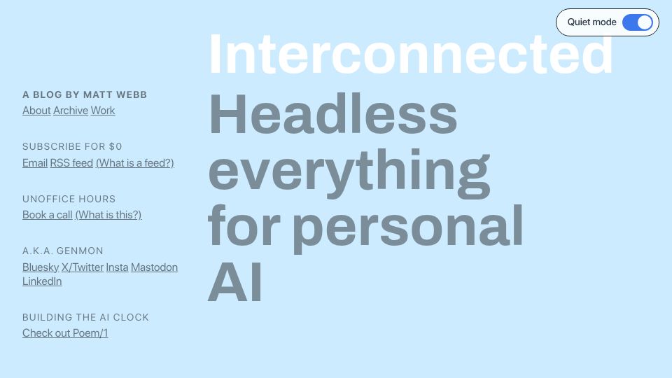 Screenshot of interconnected.org: Headless Everything for Personal AI