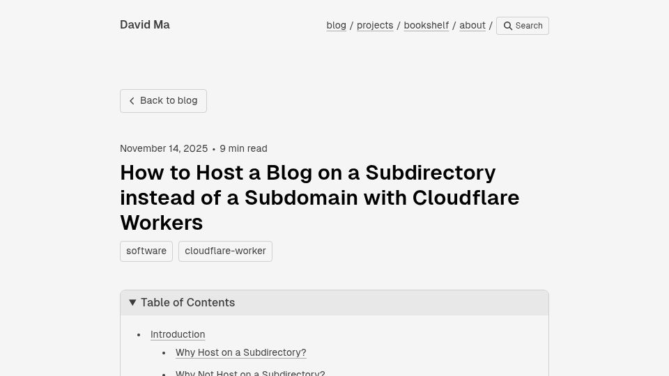 Screenshot of davidma.org: How to Host a Blog on a Subdirectory Instead of a Subdomain