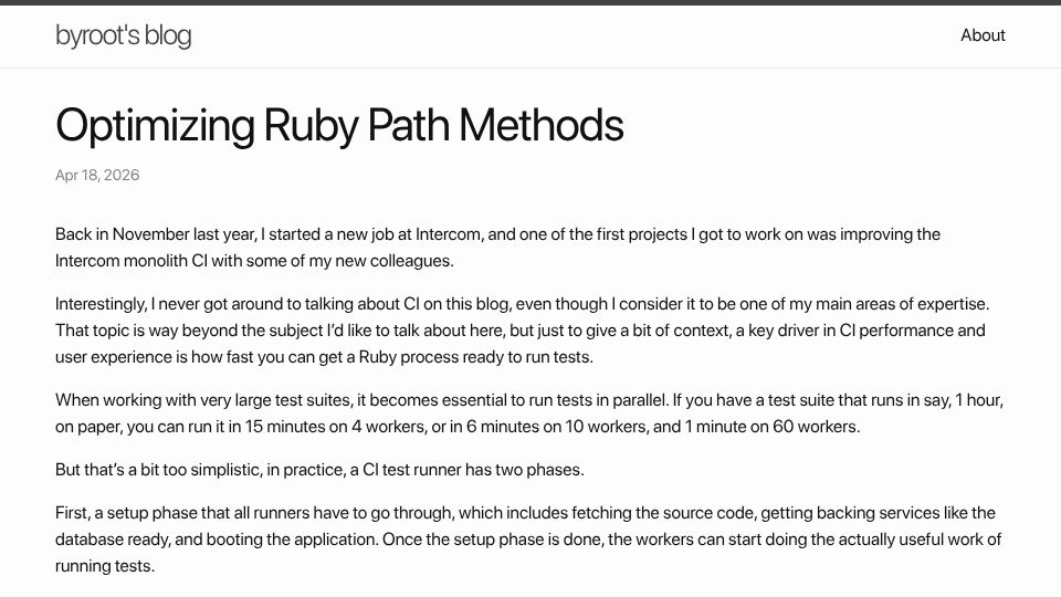 Screenshot of byroot.github.io: Optimizing Ruby Path Methods