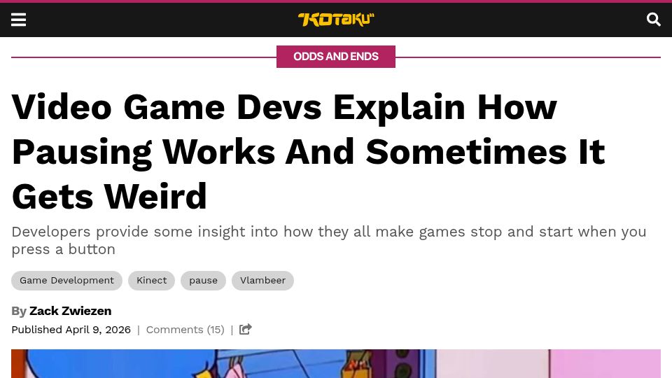 Screenshot of kotaku.com: Game devs explain the tricks involved with letting you pause a game