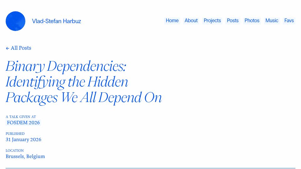 Screenshot of vlad.website: Binary Dependencies: Identifying the Hidden Packages We All Depend On