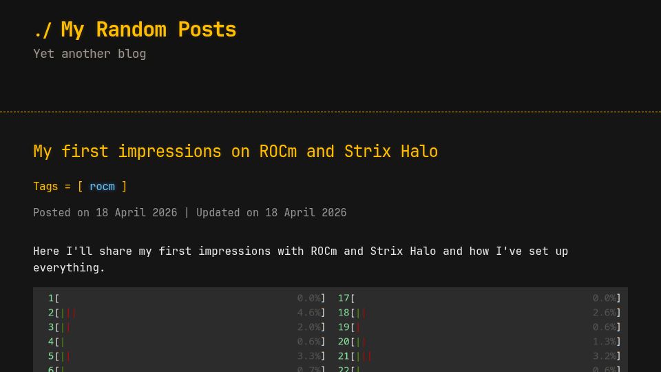 Screenshot of blog.marcoinacio.com: My first impressions on ROCm and Strix Halo