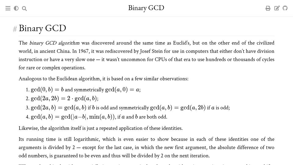 Screenshot of en.algorithmica.org: Binary GCD